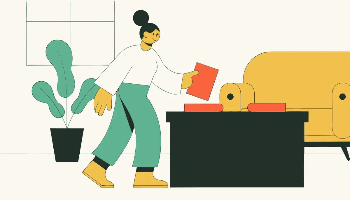 Wechselpräpositionen: Akkusativ oder Dativ? Einfach erklärt 2 Illustration: Eine Person stellt ein Buch in ein Regal.